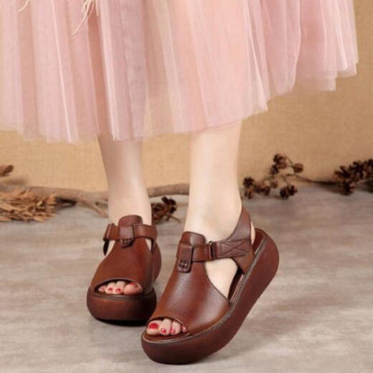 Leather Open-Toe Wedge Sandals - Wedge Shoes - LeStyleParfait Kenya