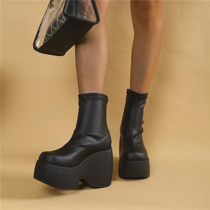 Low Chunky Platform Wedge Boots - Wedge Shoes - LeStyleParfait Kenya