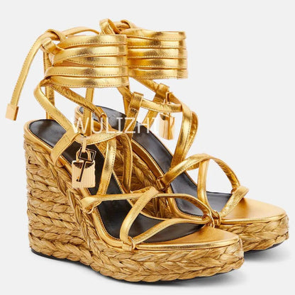 Open Toe Long Strap Wedge Sandals - Wedge Shoes - LeStyleParfait Kenya