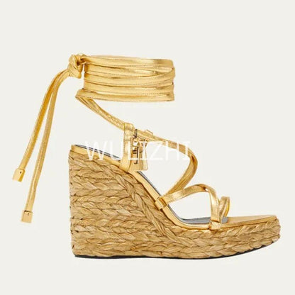 Open Toe Long Strap Wedge Sandals - Wedge Shoes - LeStyleParfait Kenya