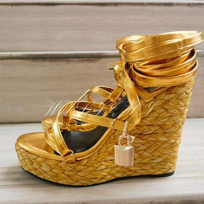 Open Toe Long Strap Wedge Sandals - Wedge Shoes - LeStyleParfait Kenya