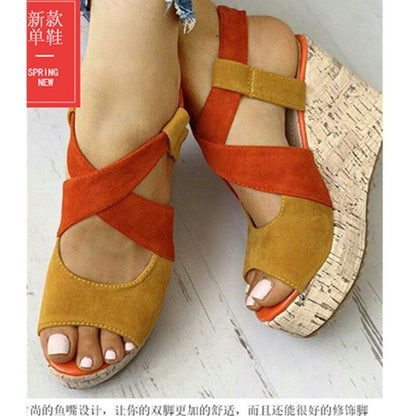 Patchwork Wedge Sandal Shoes - Wedge Shoes - LeStyleParfait Kenya