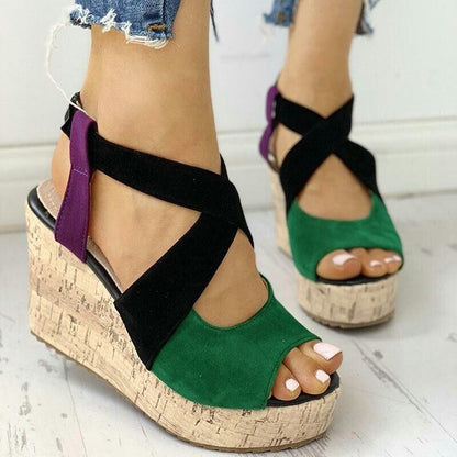 Patchwork Wedge Sandal Shoes - Wedge Shoes - LeStyleParfait Kenya