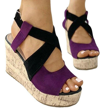 Patchwork Wedge Sandal Shoes - Wedge Shoes - LeStyleParfait Kenya