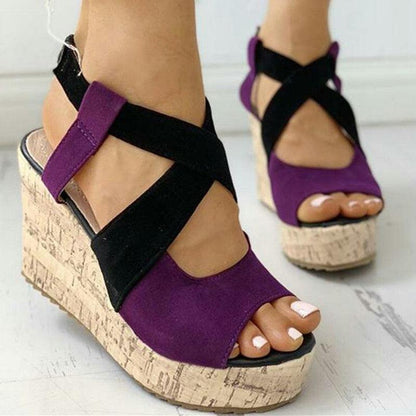 Patchwork Wedge Sandal Shoes - Wedge Shoes - LeStyleParfait Kenya