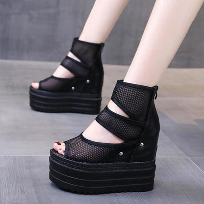 Peep Toe Ankle Wedge Shoes - Wedge Shoes - LeStyleParfait Kenya