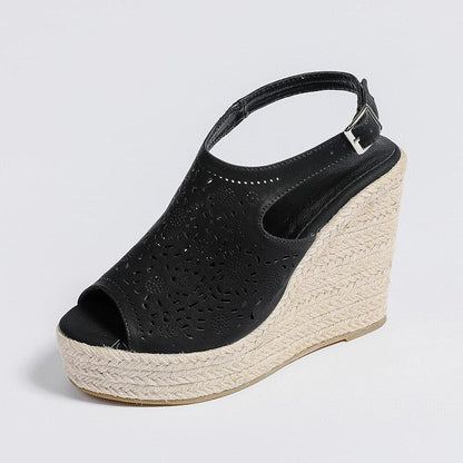 Peep Toe Leather Wedge Sandals - Wedge Shoes - LeStyleParfait Kenya