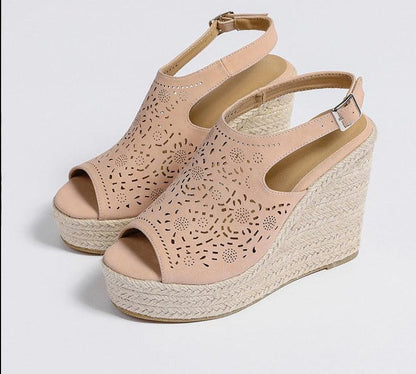 Peep Toe Leather Wedge Sandals - Wedge Shoes - LeStyleParfait Kenya