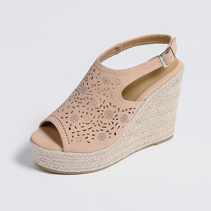 Peep Toe Leather Wedge Sandals - Wedge Shoes - LeStyleParfait Kenya