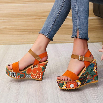 Printed Peep Toe Wedge Shoes - Wedge Shoes - LeStyleParfait Kenya