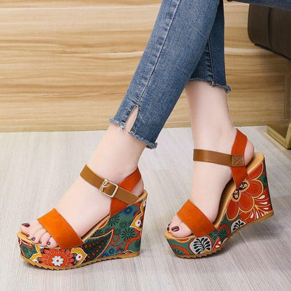 Printed Peep Toe Wedge Shoes - Wedge Shoes - LeStyleParfait Kenya