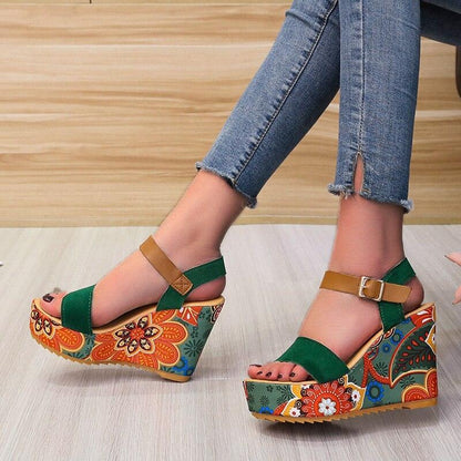 Printed Peep Toe Wedge Shoes - Wedge Shoes - LeStyleParfait Kenya