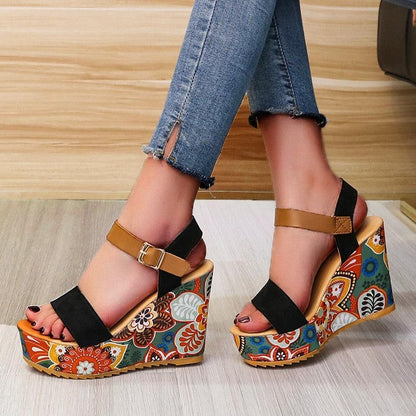 Printed Peep Toe Wedge Shoes - Wedge Shoes - LeStyleParfait Kenya