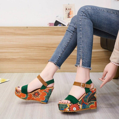 Printed Peep Toe Wedge Shoes - Wedge Shoes - LeStyleParfait Kenya