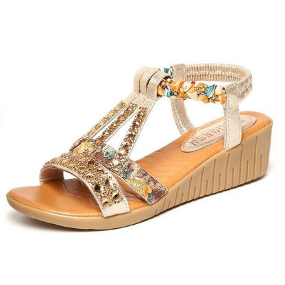 Rhinestone Strap Wedge Sandals - Wedge Shoes - LeStyleParfait Kenya