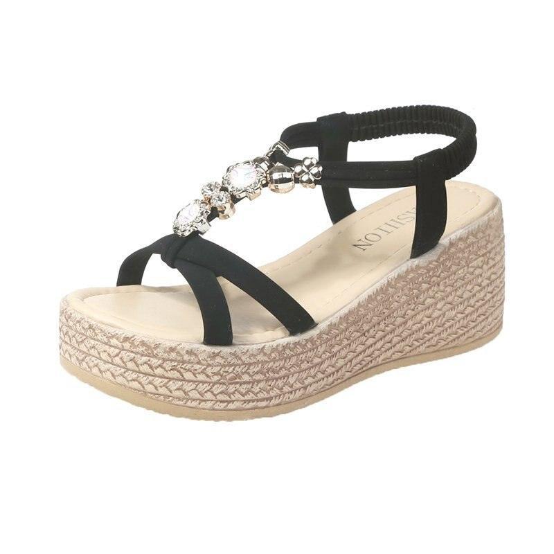 Rhinestone Strap Wedge Sandals - Wedge Shoes - LeStyleParfait Kenya