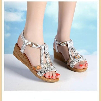 Rhinestone Strap Wedge Sandals - Wedge Shoes - LeStyleParfait Kenya