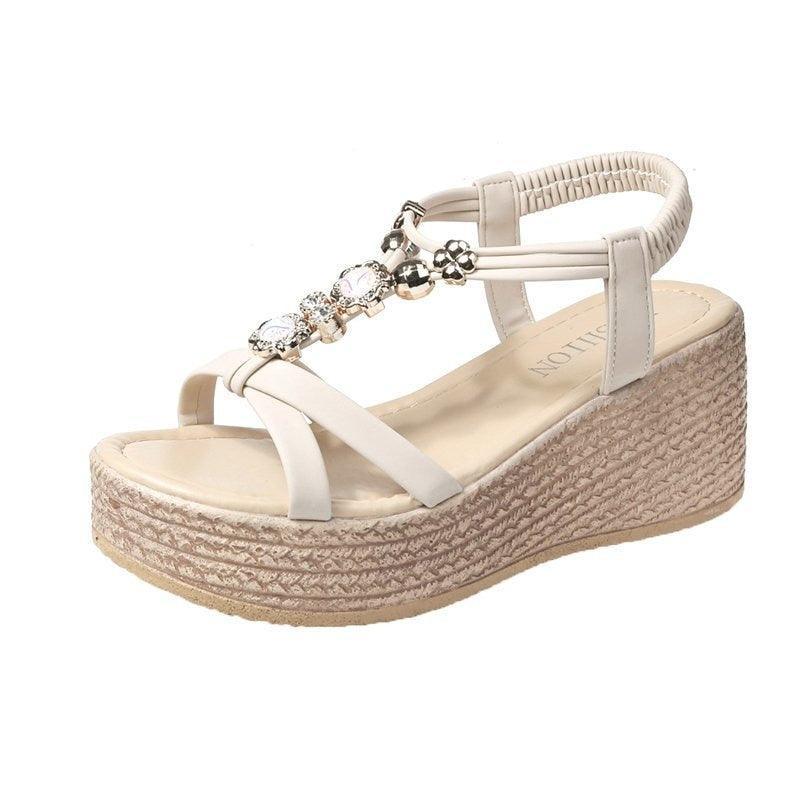 Rhinestone Strap Wedge Sandals - Wedge Shoes - LeStyleParfait Kenya