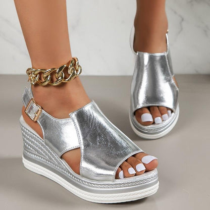 Shinny Wedge Sandal Shoes - Wedge Shoes - LeStyleParfait Kenya