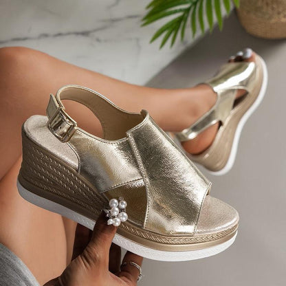 Shinny Wedge Sandal Shoes - Wedge Shoes - LeStyleParfait Kenya