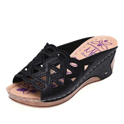 Slip-on Embroidered Wedge Sandals - Wedge Shoes - LeStyleParfait Kenya