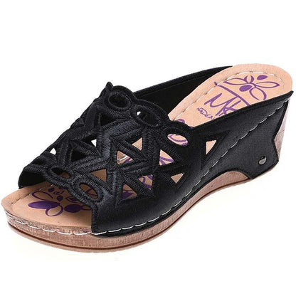 Slip-on Embroidered Wedge Sandals - Wedge Shoes - LeStyleParfait Kenya