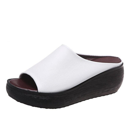 Slip-on Leather Wedge Sandals - Wedge Shoes - LeStyleParfait Kenya