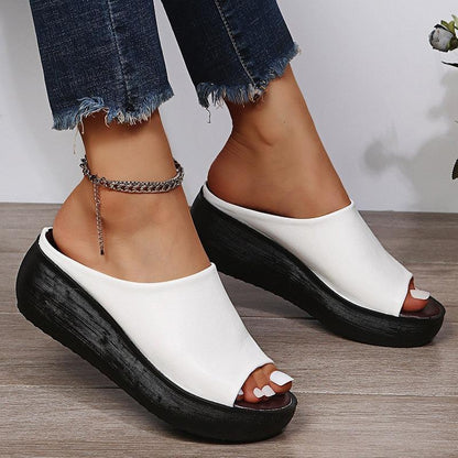 Slip-on Leather Wedge Sandals - Wedge Shoes - LeStyleParfait Kenya