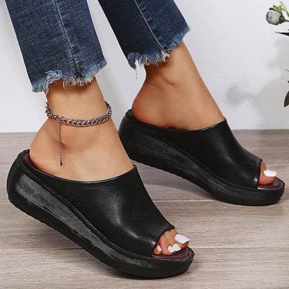 Slip-on Leather Wedge Sandals - Wedge Shoes - LeStyleParfait Kenya