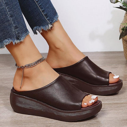 Slip-on Leather Wedge Sandals - Wedge Shoes - LeStyleParfait Kenya