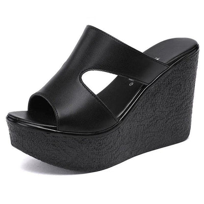 Slip-on Leather Wedge Sandals - Wedge Shoes - LeStyleParfait Kenya