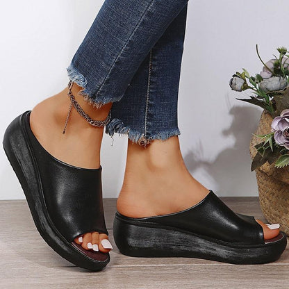 Slip-on Leather Wedge Sandals - Wedge Shoes - LeStyleParfait Kenya