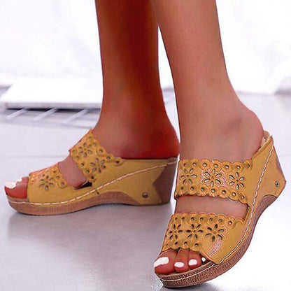 Summer Slip-on Leather Wedge Sandals - Wedge Shoes - LeStyleParfait Kenya