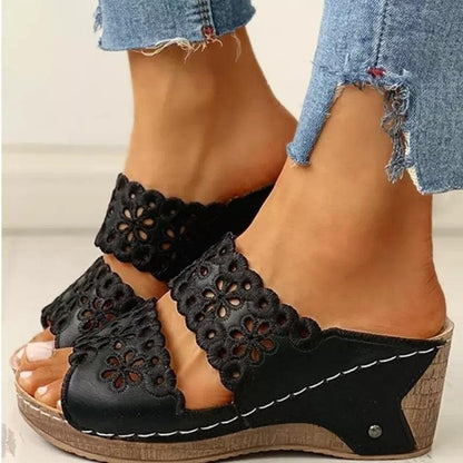 Summer Slip-on Leather Wedge Sandals - Wedge Shoes - LeStyleParfait Kenya