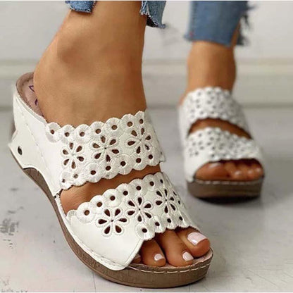 Summer Slip-on Leather Wedge Sandals - Wedge Shoes - LeStyleParfait Kenya