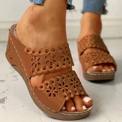 Summer Slip-on Leather Wedge Sandals - Wedge Shoes - LeStyleParfait Kenya