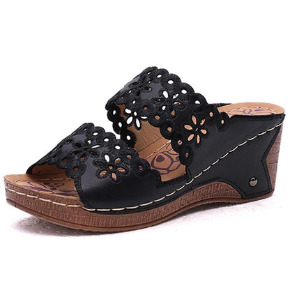 Summer Slip-on Leather Wedge Sandals - Wedge Shoes - LeStyleParfait Kenya