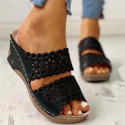 Summer Slip-on Leather Wedge Sandals - Wedge Shoes - LeStyleParfait Kenya