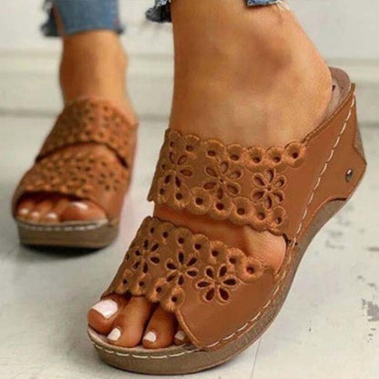 Summer Slip-on Leather Wedge Sandals - Wedge Shoes - LeStyleParfait Kenya