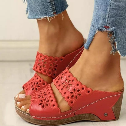 Summer Slip-on Leather Wedge Sandals - Wedge Shoes - LeStyleParfait Kenya